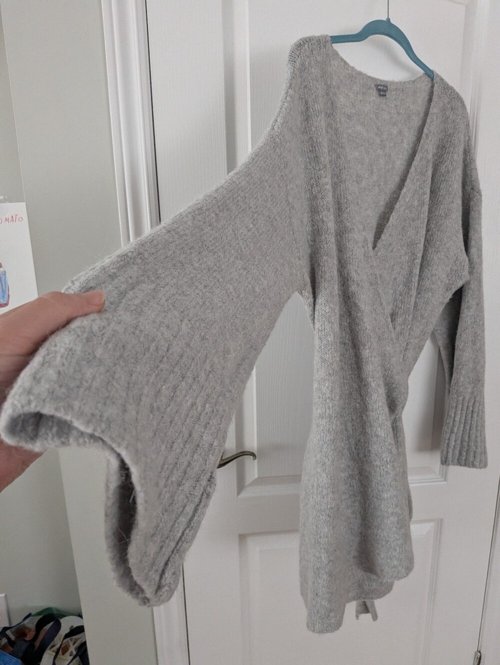 Aerie Cozy Knit Wrap Robe Cardigan Soft Grey Tie-Waist Lounge Sweater XL - Picture 7 of 11